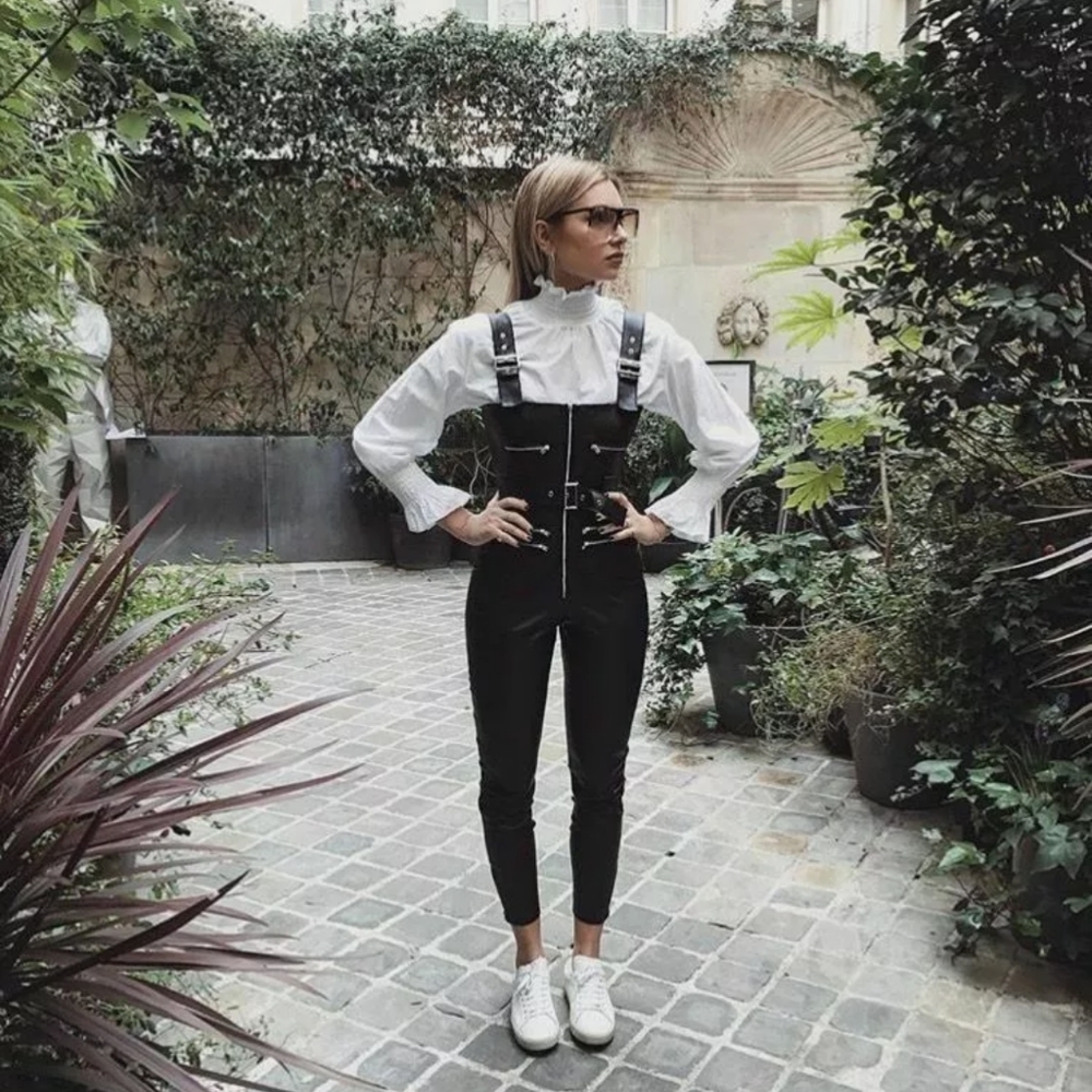 WeWoreWhat Moto Vegan Leather Overalls XS - Picture 5 of 16